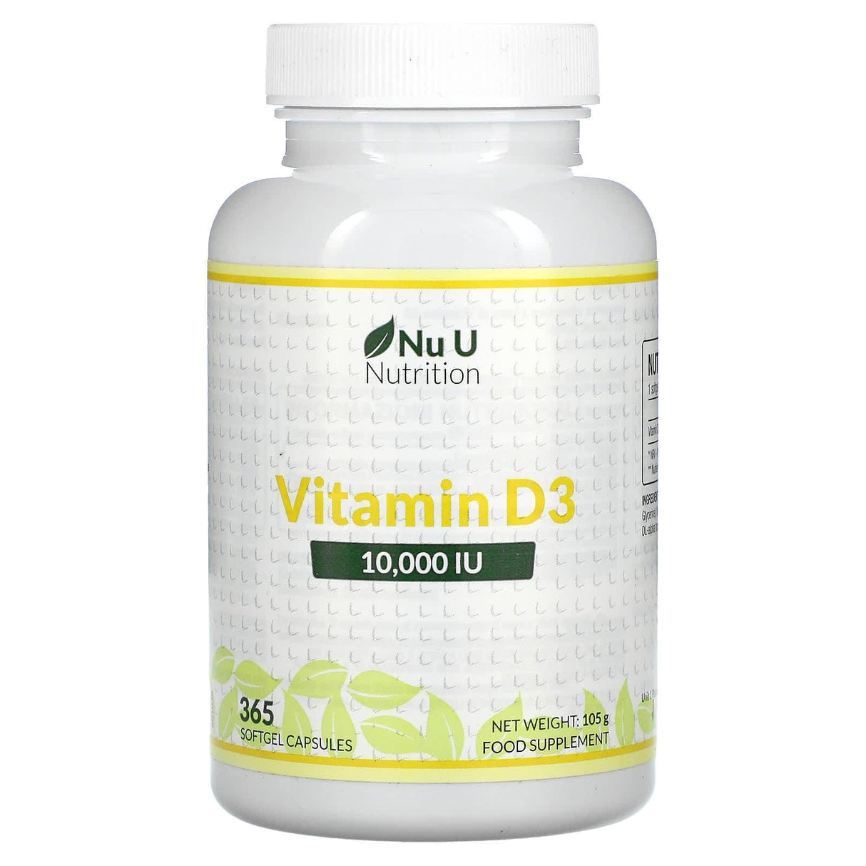 Nu U Nutrition, Vitamin D3, 10,000 IU, 365 Softgel Capsules - Supply Center USA