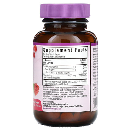 Bluebonnet Nutrition, Earth Sweet Chewables, Vitamin B12, Raspberry, 5,000 mcg, 60 Chewable Tablets - Supply Center USA