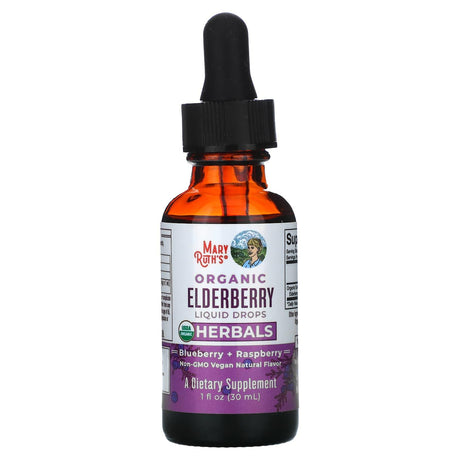 MaryRuth Organics, Organic Elderberry Liquid Drops, Herbals, Blueberry + Raspberry, 1 fl oz (30 ml) - Supply Center USA