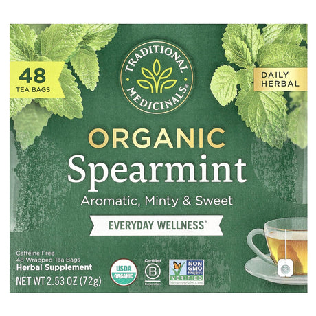 Traditional Medicinals, Organic Spearmint, Caffeine Free, 48 Wrapped Tea Bags, 2.53 oz (72 g) - Supply Center USA