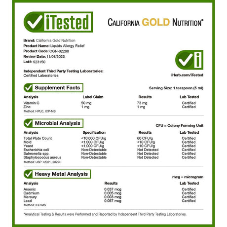 California Gold Nutrition, Liquid Allergy Relief for Children, No Alcohol, Grape Flavor, 4 fl oz (118 ml) - Supply Center USA