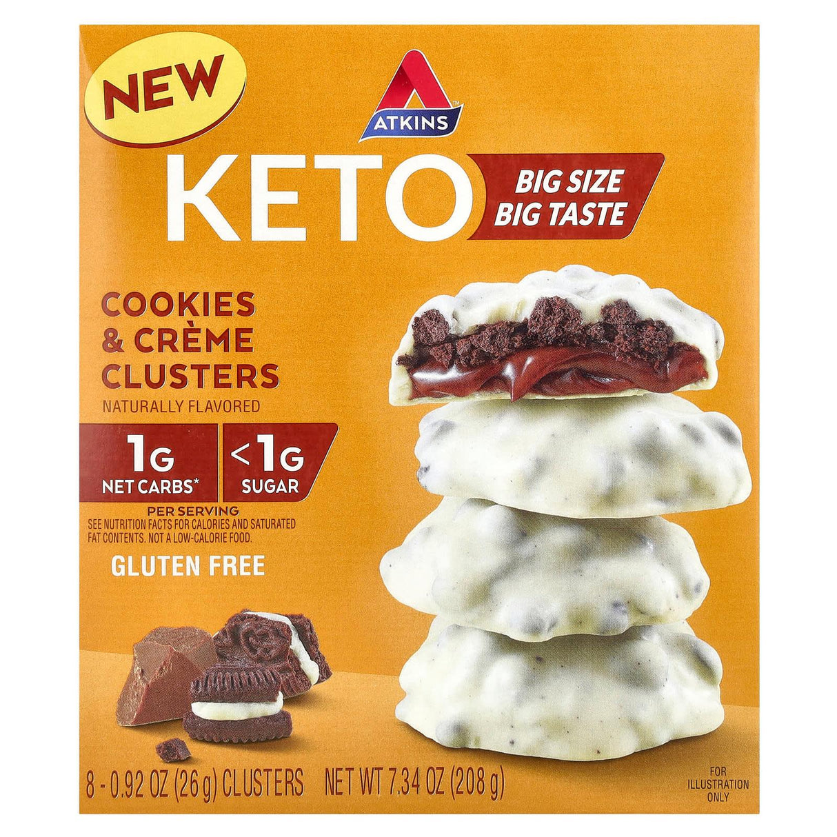 Atkins, Keto Cookies & Creme Clusters, 8 Clusters, 0.92 oz (26 g) Each - Supply Center USA