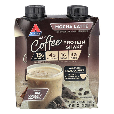 Atkins, Iced Coffee Protein Shake, Mocha Latte, 4 Shakes, 11 fl oz (325 ml) Each - Supply Center USA