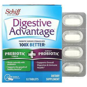 Schiff, Digestive Advantage, Prebiotic Fiber + Daily Probiotic, 32 Tablets - Supply Center USA