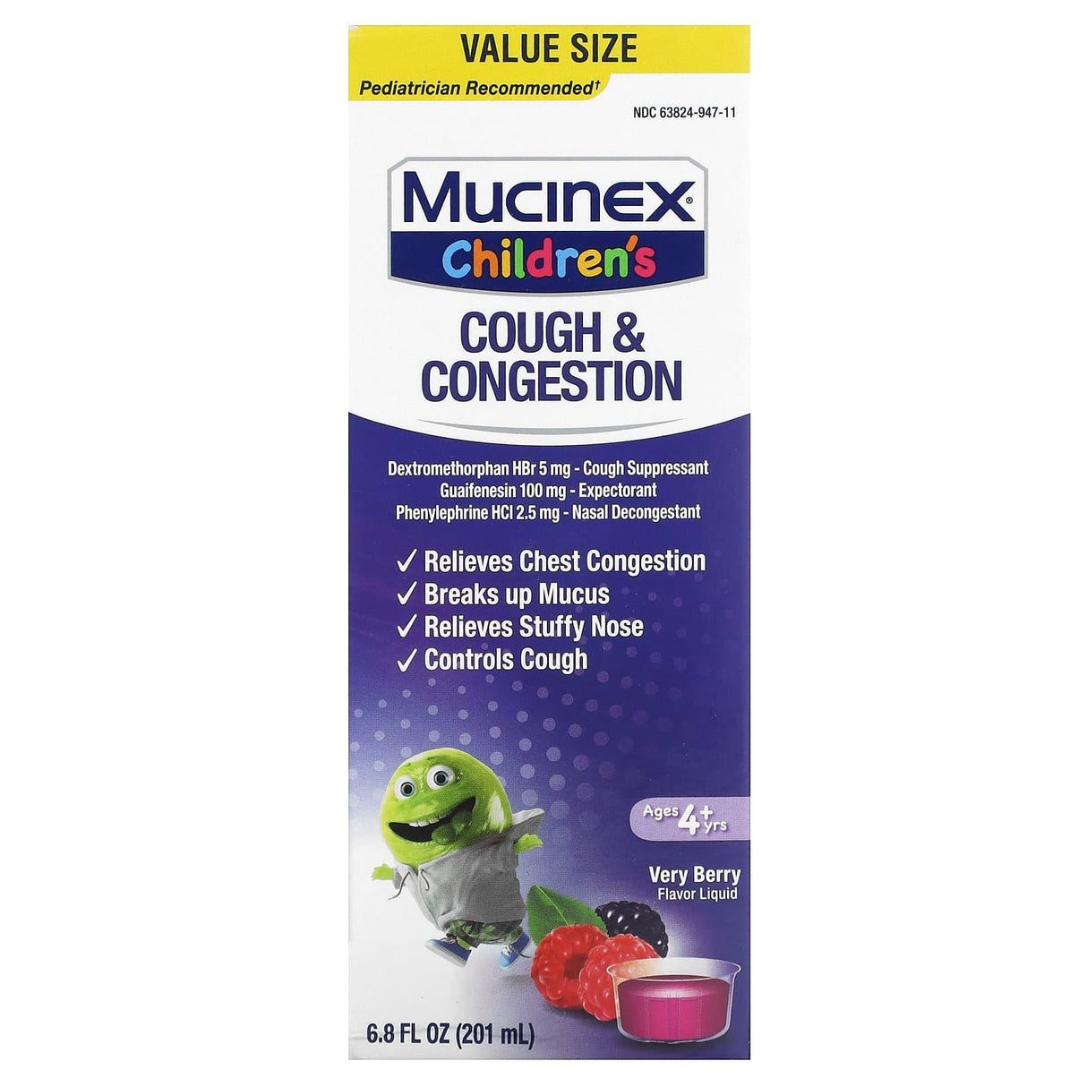 Mucinex, Children's, Cough & Congestion, Ages 4+ Yrs, Very Berry, 6.8 fl oz (201 ml) - Supply Center USA