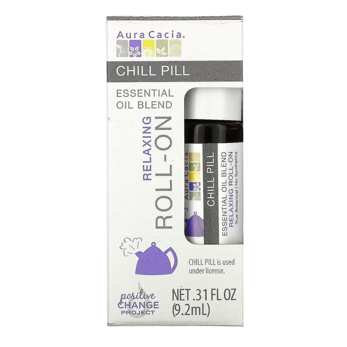 Aura Cacia, Essential Oil Blend, Relaxing Roll-On, Chill Pill, 0.31 fl oz (9.2 ml) - Supply Center USA