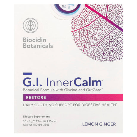 Biocidin Botanicals, G.I. Inner Calm™, Lemon Ginger, 30 Sitck Packs, 0.21 oz (6 g) Each - Supply Center USA