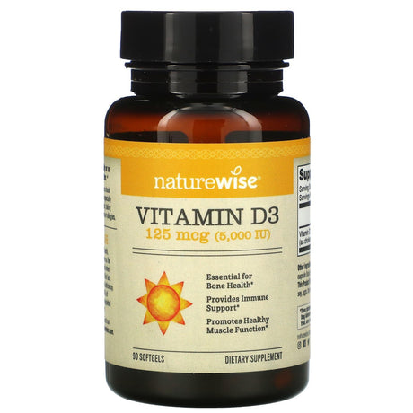 NatureWise, Vitamin D3, 125 mcg (5,000 IU), 90 Softgels - Supply Center USA