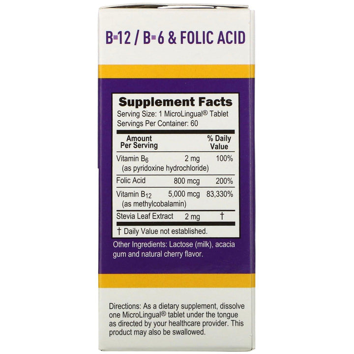 Superior Source, No Shot, Methylcobalamin B-12, B-6 & Folic Acid, 5,000 mcg/800 mcg, 60 MicroLingual Instant Dissolve Tablets - HealthCentralUSA