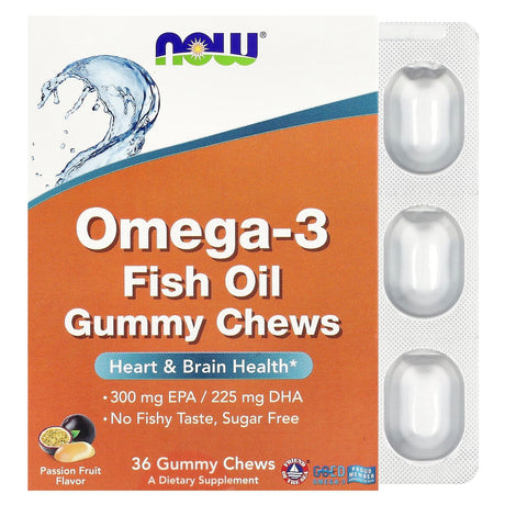 NOW Foods, Omega-3 Fish Oil Gummy Chews, Passion Fruit , 36 Gummy Chews - Supply Center USA