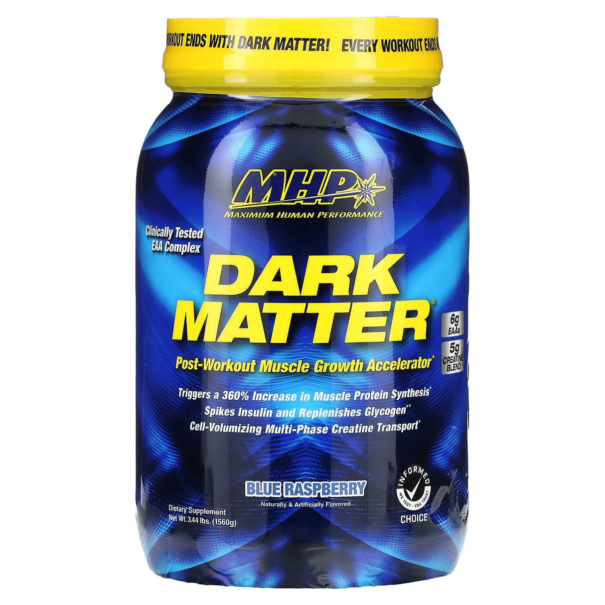 MHP, DARK MATTER, Post-Workout Muscle Growth Accelerator, Blue Raspberry, 3.44 lbs (1,560 g) - Supply Center USA