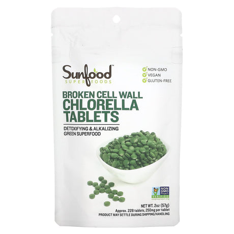 Sunfood, Broken Cell Wall Chlorella Tablets, 250 mg, 228 Tablets, 2 oz (57 g) - Supply Center USA