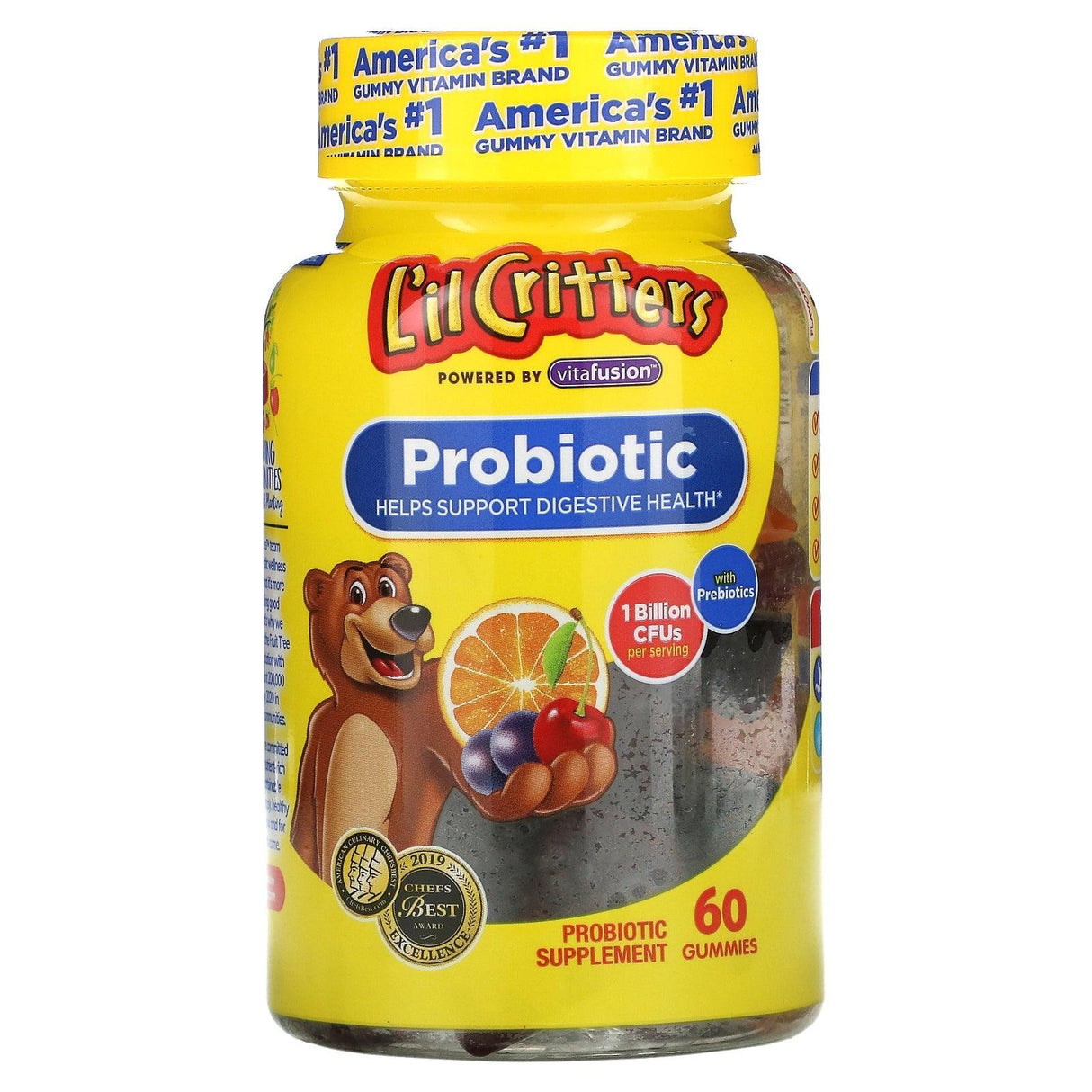 L'il Critters, Probiotic With Prebiotics, Cherry, Orange & Grape Flavor, 1 Billion CFUs, 60 Gummies - Supply Center USA