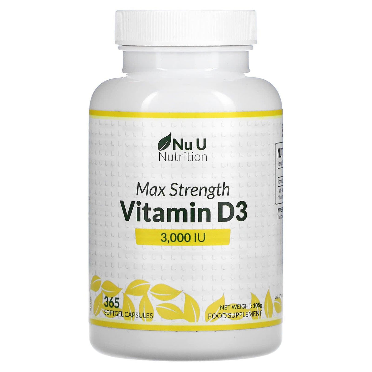 Nu U Nutrition, Max Strength Vitamin D3, 3,000 IU, 365 Softgel Capsules - Supply Center USA