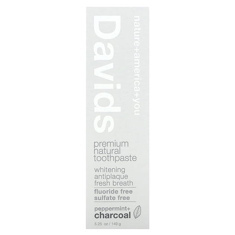 Davids Natural Toothpaste, Premium Natural Toothpaste, Peppermint + Charcoal, 5.25 oz (149 g) - Supply Center USA