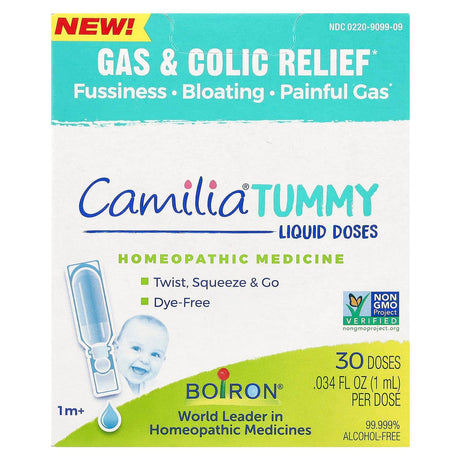 Boiron, Camilia Tummy, Liquid Doses, 1 Month +, 30 Doses, 0.34 fl oz (1ml) Each - Supply Center USA