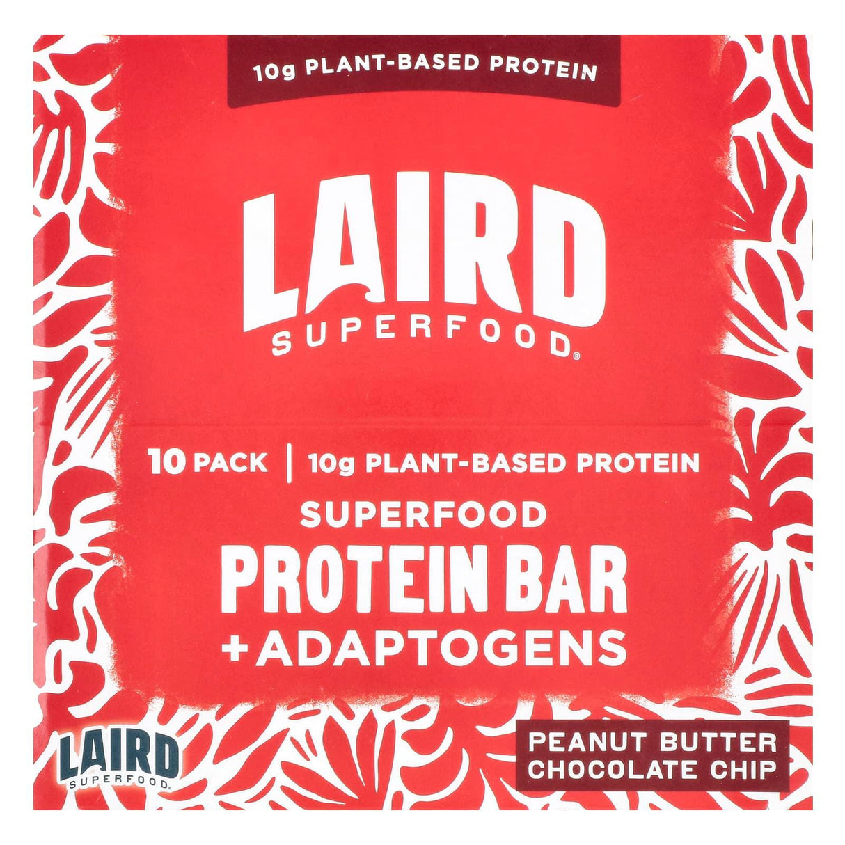 Laird Superfood, Protein Bar + Adaptogens, Peanut Butter Chocolate Chip, 10 Bars, 1.6 oz (45 g) Each - Supply Center USA