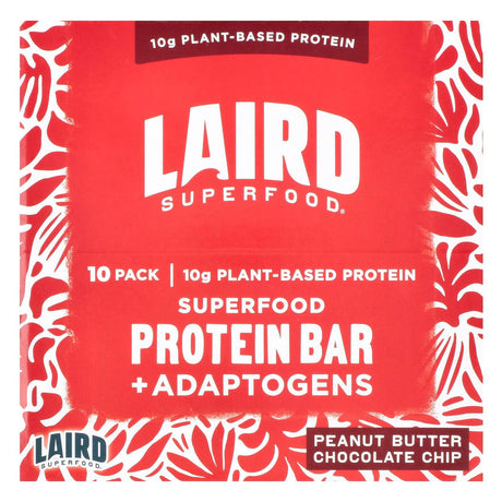 Laird Superfood, Protein Bar + Adaptogens, Peanut Butter Chocolate Chip, 10 Bars, 1.6 oz (45 g) Each - Supply Center USA