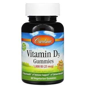 Carlson Labs, Vitamin D3 Gummies, Natural Fruit Flavors, 25 mcg (1,000 IU), 60 Gummies - Supply Center USA