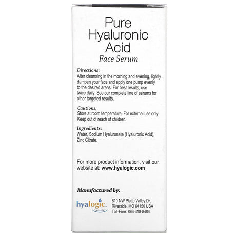 Hyalogic, Pure Hyaluronic Acid Face Serum, 1 fl oz (30 ml) - Supply Center USA