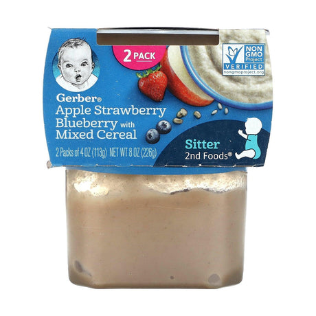 Gerber, 2nd Foods, Apple Strawberry Blueberry with Mixed Cereal, 2 Pack, 4 oz (113 g) Each - Supply Center USA