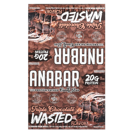 The Anabar, The Protein-Packed Candy Bar, Triple Chocolate Wasted, 12 Bars, 2.39 oz (68 g) Each - Supply Center USA