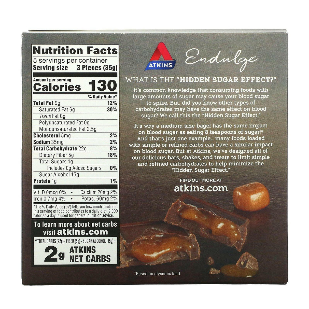 Atkins, Treat, Milk Chocolate Caramel Squares, 15 Pieces, 0.41 oz (11.5 g) Each - Supply Center USA