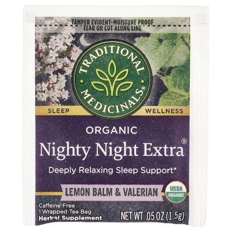 Traditional Medicinals, Nighty Night Extra®, Organic Lemon Balm & Valerian, Caffeine Free, 48 Wrapped Tea Bags, 2.53 oz (72 g) - Supply Center USA