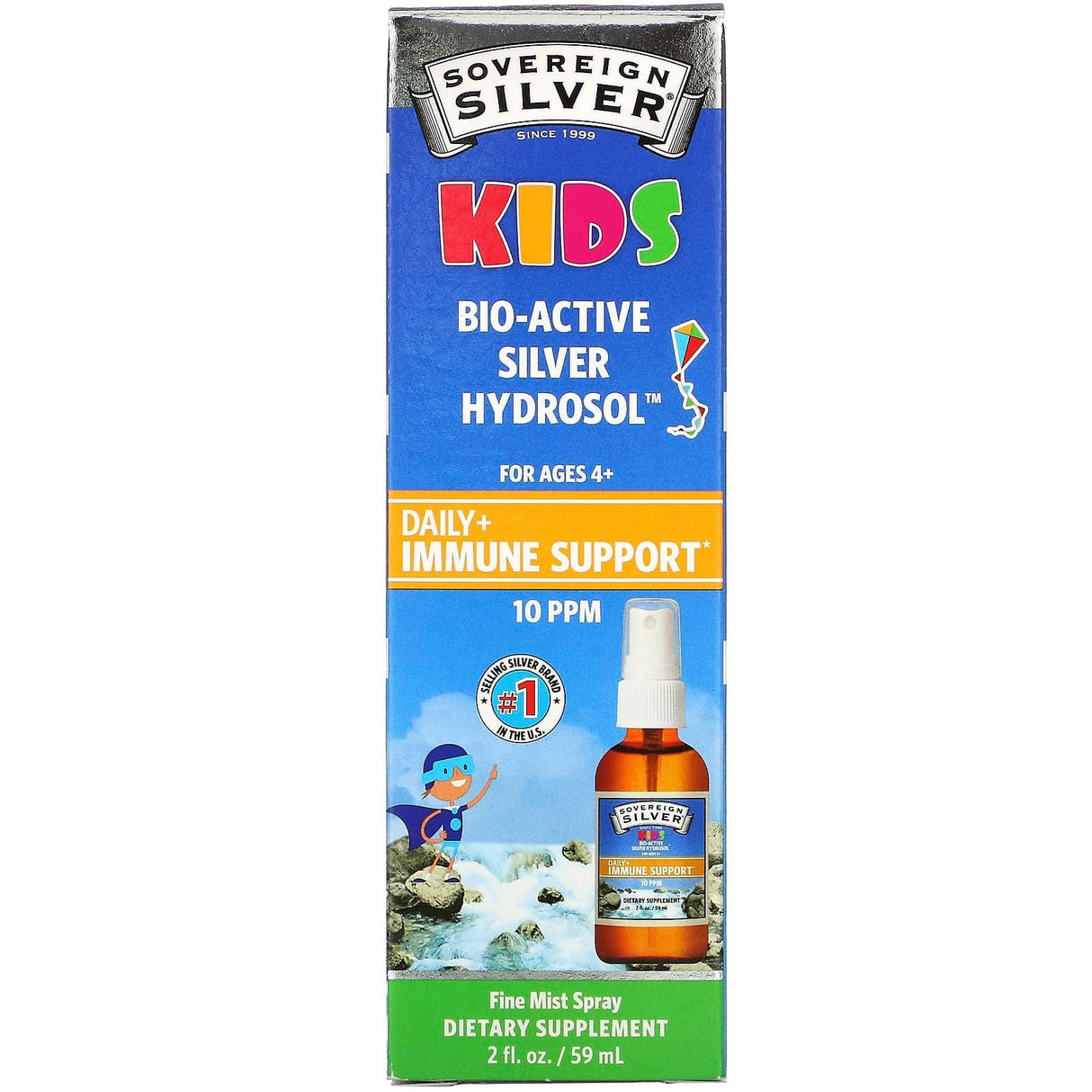 Sovereign Silver, Kids Bio-Active Silver Hydrosol, Daily Immune Support, Ages 4+, 10 PPM, 2 fl oz (59 ml) - Supply Center USA