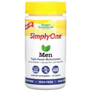 Super Nutrition, SimplyOne, Men, Triple Power Multivitamins, Iron Free, 90 Tablets - Supply Center USA