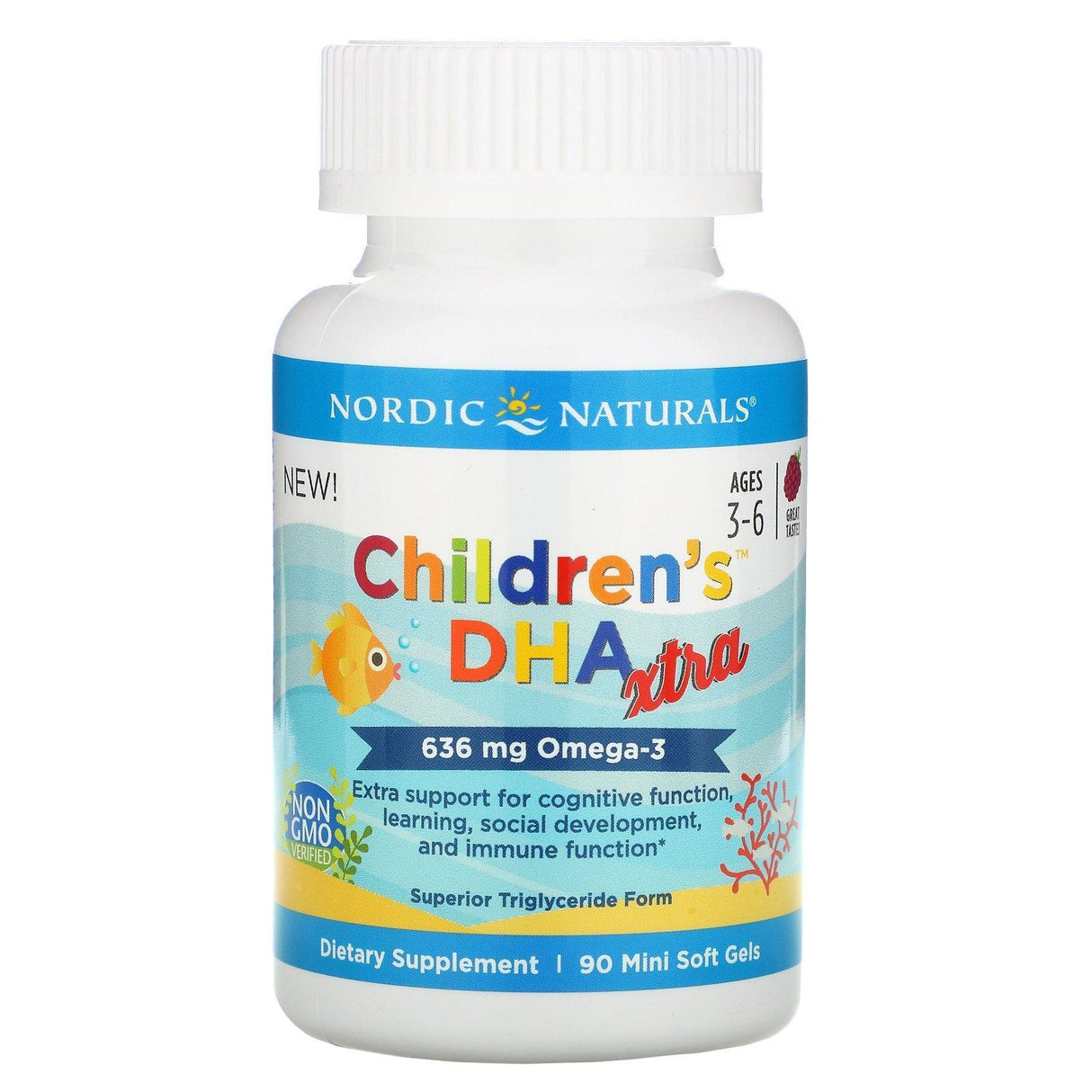 Nordic Naturals, Children's DHA Xtra, Ages 3-6, Berry, 636 mg, 90 Mini Soft Gels - Supply Center USA