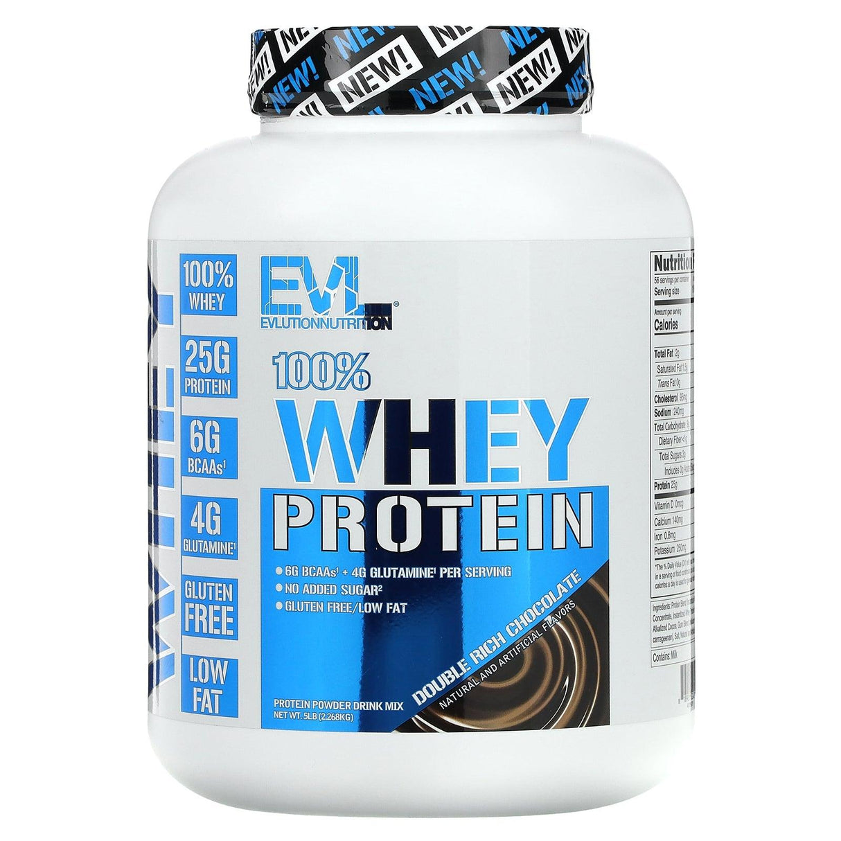 EVLution Nutrition, 100% Whey Protein, Double Rich Chocolate, 5lb (2.268 kg) - Supply Center USA