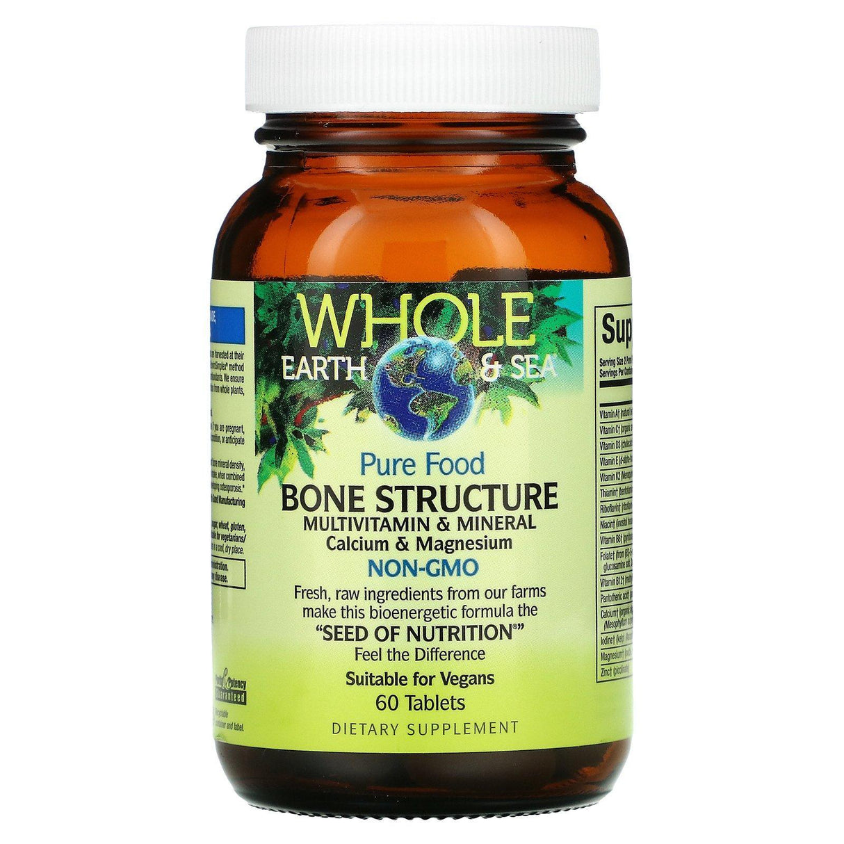 Natural Factors, Whole Earth & Sea, Bone Structure Multivitamin & Mineral, Calcium & Magnesium, 60 Tablets - Supply Center USA