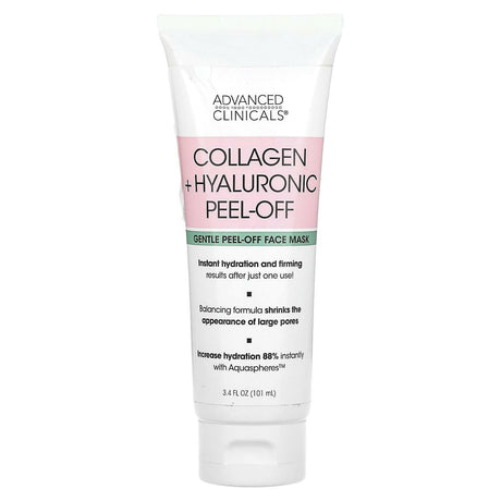 Advanced Clinicals, Collagen + Hyaluronic Peel-Off, Gentle Peel-Off Face Mask, 3.4 fl oz (101 ml) - Supply Center USA