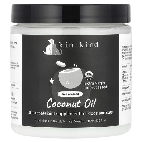 Kin+Kind, Coconut Oil, For Dogs & Cats, 8 fl oz (236.5 ml) - Supply Center USA