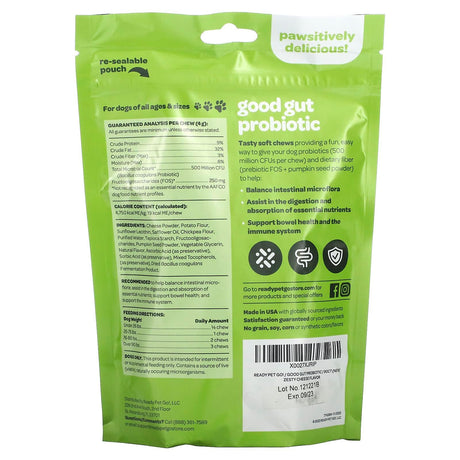 Ready Pet Go, Good Gut Probiotic, For Dogs, All Ages, Zesty Cheese, 90 Soft Chews, 12.7 oz (360 g) - Supply Center USA