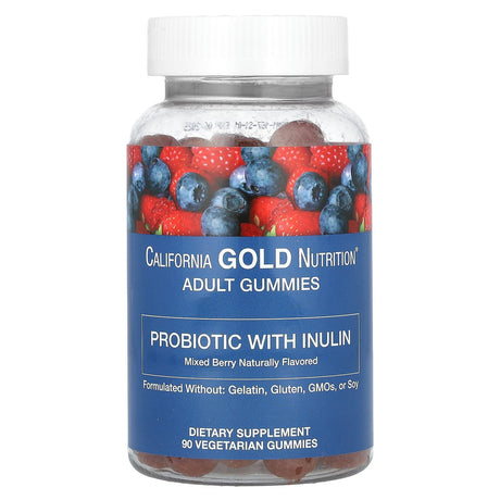 California Gold Nutrition, Prebiotic with Inulin Gummies, Natural Mixed Berry Flavor, 90 Vegetarian Gummies - Supply Center USA