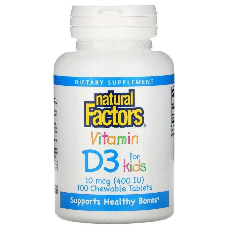 Natural Factors, Vitamin D3, Strawberry Flavor, 10 mcg (400 IU), 100 Chewable Tablets - Supply Center USA