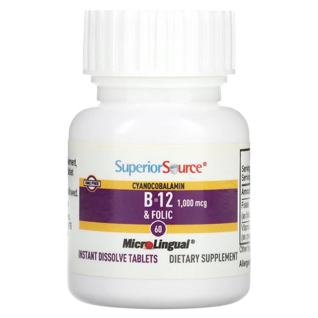 Superior Source, Cyanocobalamin B-12 & Folic Acid, 60 MicroLingual Instant Dissolve Tablets - Supply Center USA