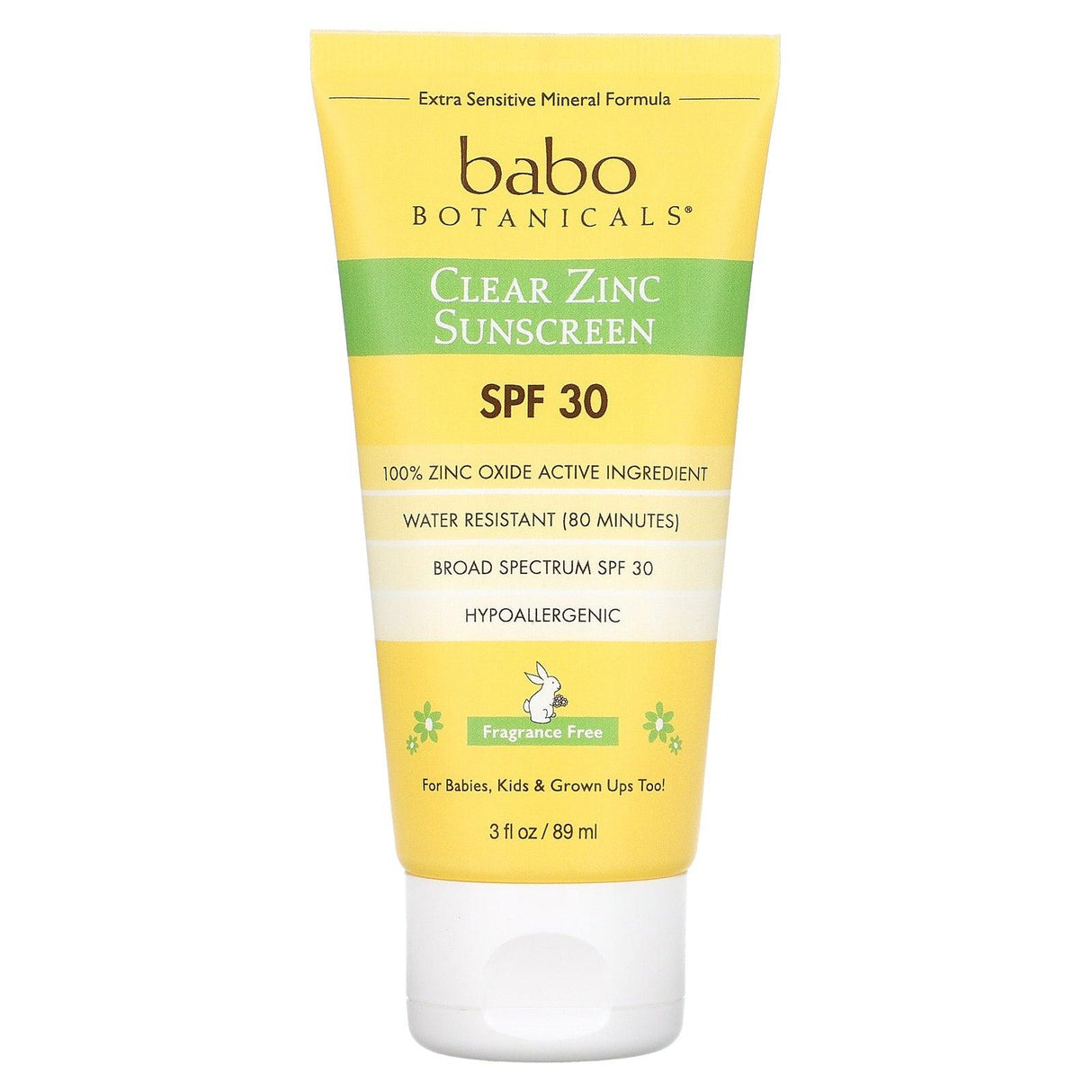 Babo Botanicals, Clear Zinc Sunscreen, Extra Sensitive Skin, SPF 30, Fragrance Free, 3 fl oz (89 ml) - Supply Center USA