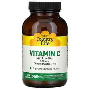 Country Life, Vitamin C with Rose Hips, 500 mg, 250 Tablets - Supply Center USA