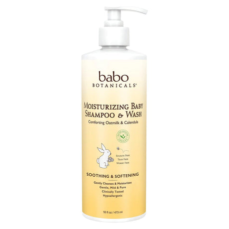 Babo Botanicals, Moisturizing Baby Shampoo & Wash, Oatmilk Calendula, 16 fl oz (473 ml) - Supply Center USA