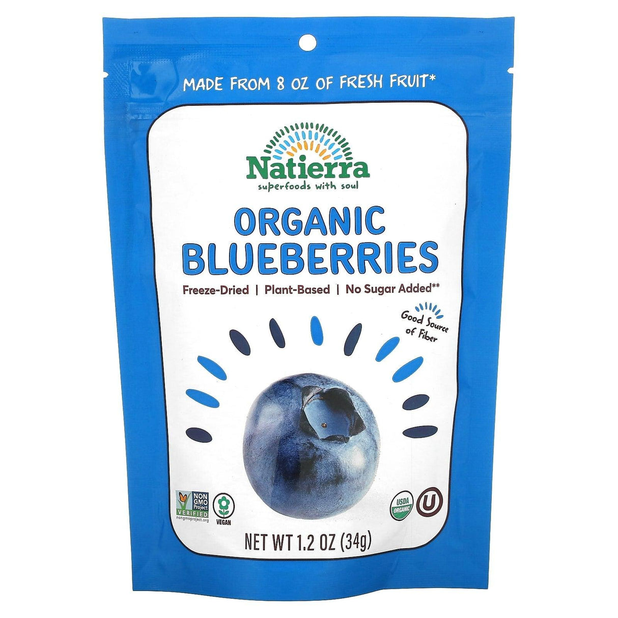 Natierra, Organic Freeze-Dried Blueberries, 1.2 oz (34 g) - Supply Center USA