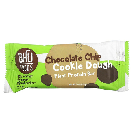 BHU Foods, Vegan Protein Bar, Chocolate Chip Cookie Dough, 12 Bars, 1.6 oz (45 g) Each - Supply Center USA