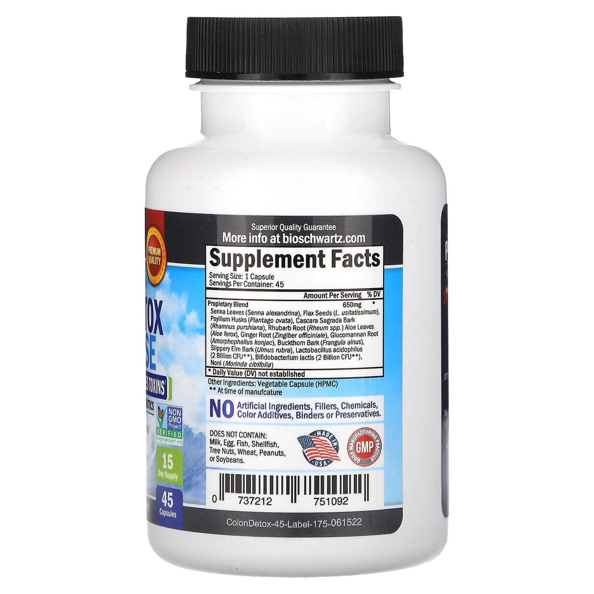 BioSchwartz, 15-Day Fast Acting Colon Detox & Cleanser, Extra Strength Formula, 45 Veggie Caps