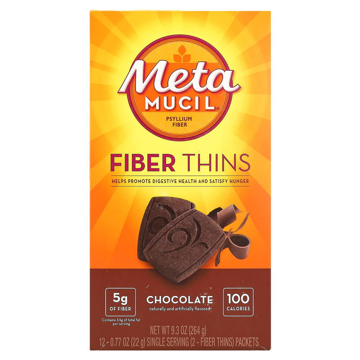 Metamucil, Fiber Thins, Chocolate, 12 Packets, 0.77 oz (22 g) Each - Supply Center USA