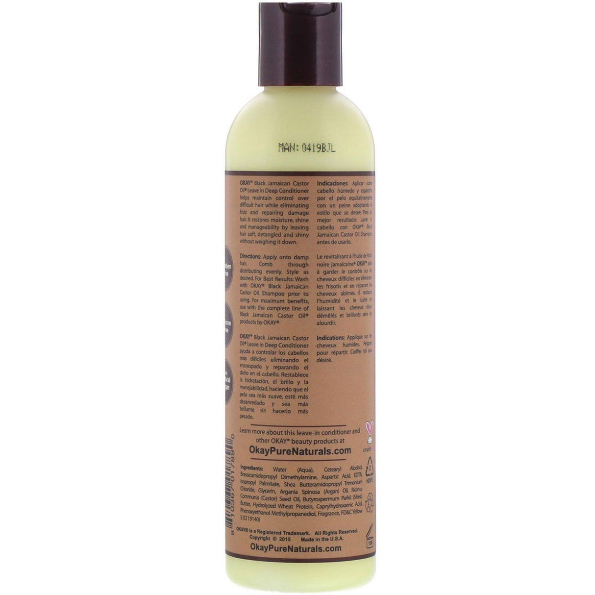 Okay Pure Naturals, Black Jamaican Castor Oil, Leave-in Conditioner, 8 fl oz (237 ml) - Supply Center USA