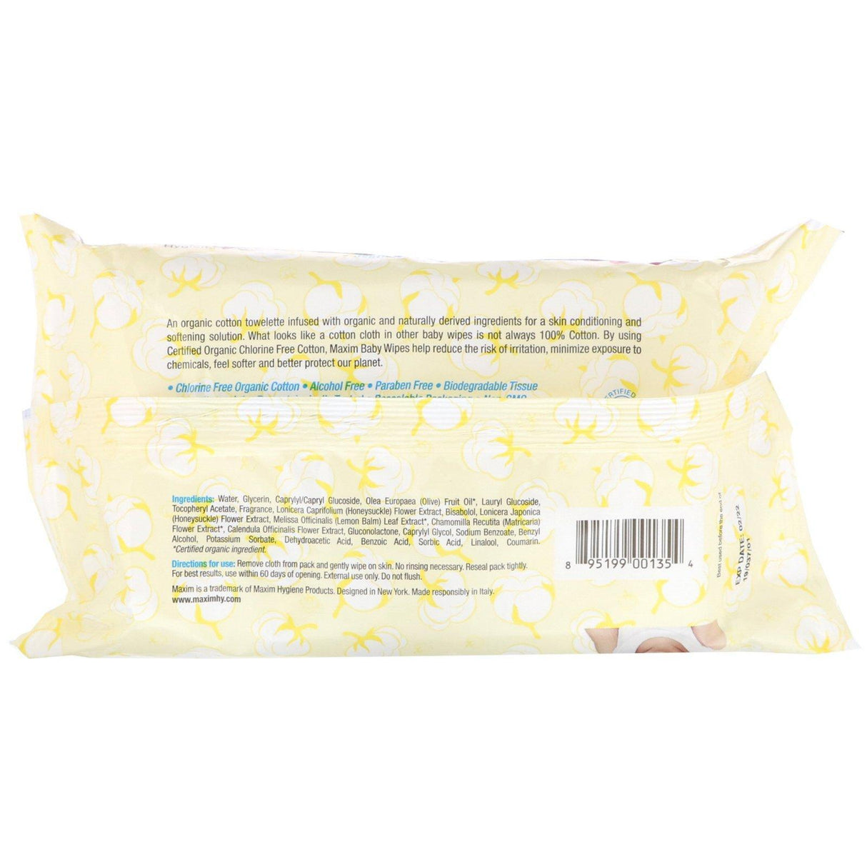 Maxim Hygiene Products, Organic Cotton Baby Wipes, 64 Wet Wipes - Supply Center USA