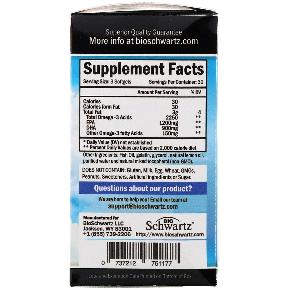 BioSchwartz, Omega 3 Fish Oil, Lemon Flavor, 90 Softgels - HealthCentralUSA