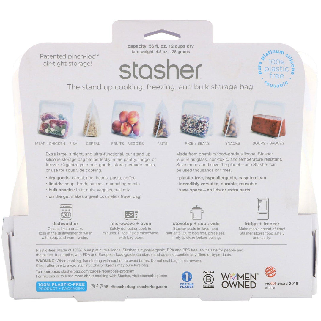 Stasher, Reusable Silicone Food Bag, Stand Up Bag, Clear, 56 fl. oz. (128 g) - HealthCentralUSA